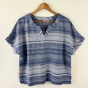 Artisan NY Linen/Cotton Blend Navy Striped Boho Short Sleeve Top